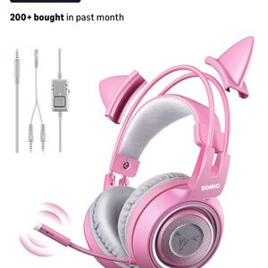 Pink Cat Ear Headphones and Microphone (Gaming Headset)